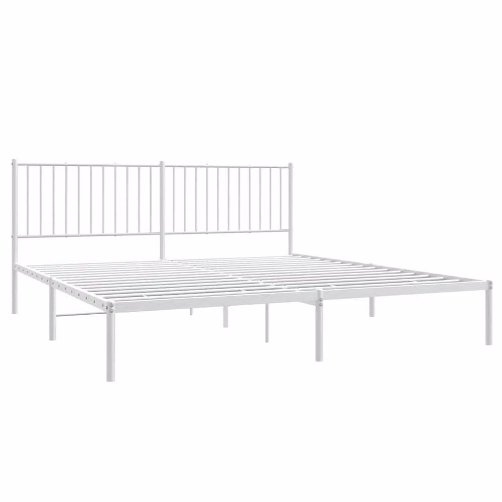 Berkfield Home Metal Bed Frame with Headboard, White, W: 183 cm, L: 213 cm – 2