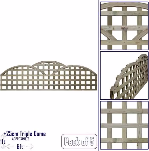 Premier Garden Supplies Triple Dome Privacy Square Trellis Panels and Fence Toppers in Green Pressure Treated Wood, Height: 55 cm, Pack of 5