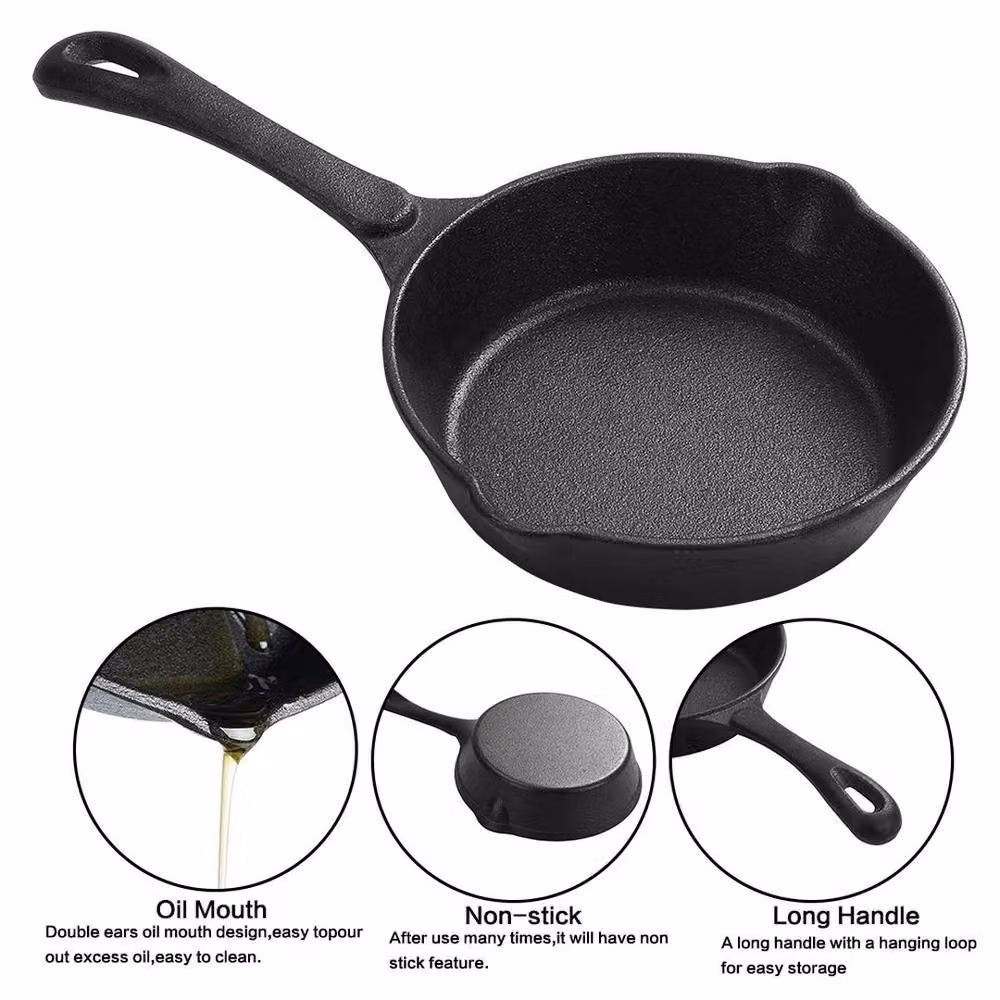 Kelvenix Pre Seasoned Cast Iron Frying Pan, Black, 20 cm – 3