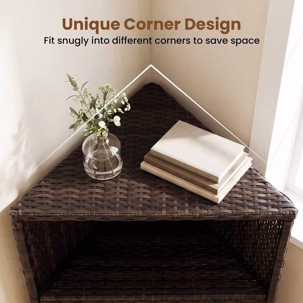 VOGREX Brown Rolling Wicker Rattan Outdoor Patio Storage Sideboard Cabinet – 3
