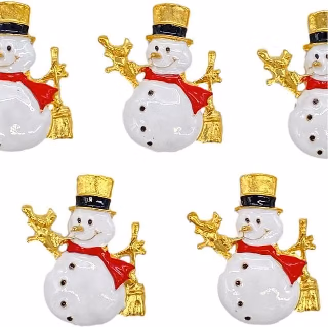 Syntego Pack of 5 Metal Snowman Christmas Embellishments in White, Gold and Red