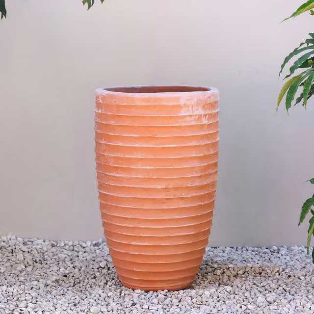 Primrose Terracotta Tapered Cylinder Planter Tub in Orange and Brown, Height: 75 cm