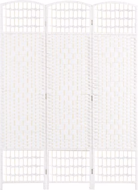 HOMCOM 3 Panel Folding Room Divider Privacy Screen in White Bamboo and Wood, H 170 x W 120 cm