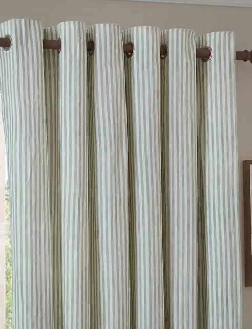 YARD Hebden Striped Pure Cotton Eyelet Curtains, Sage Green, W: 168 cm, H: 229 cm