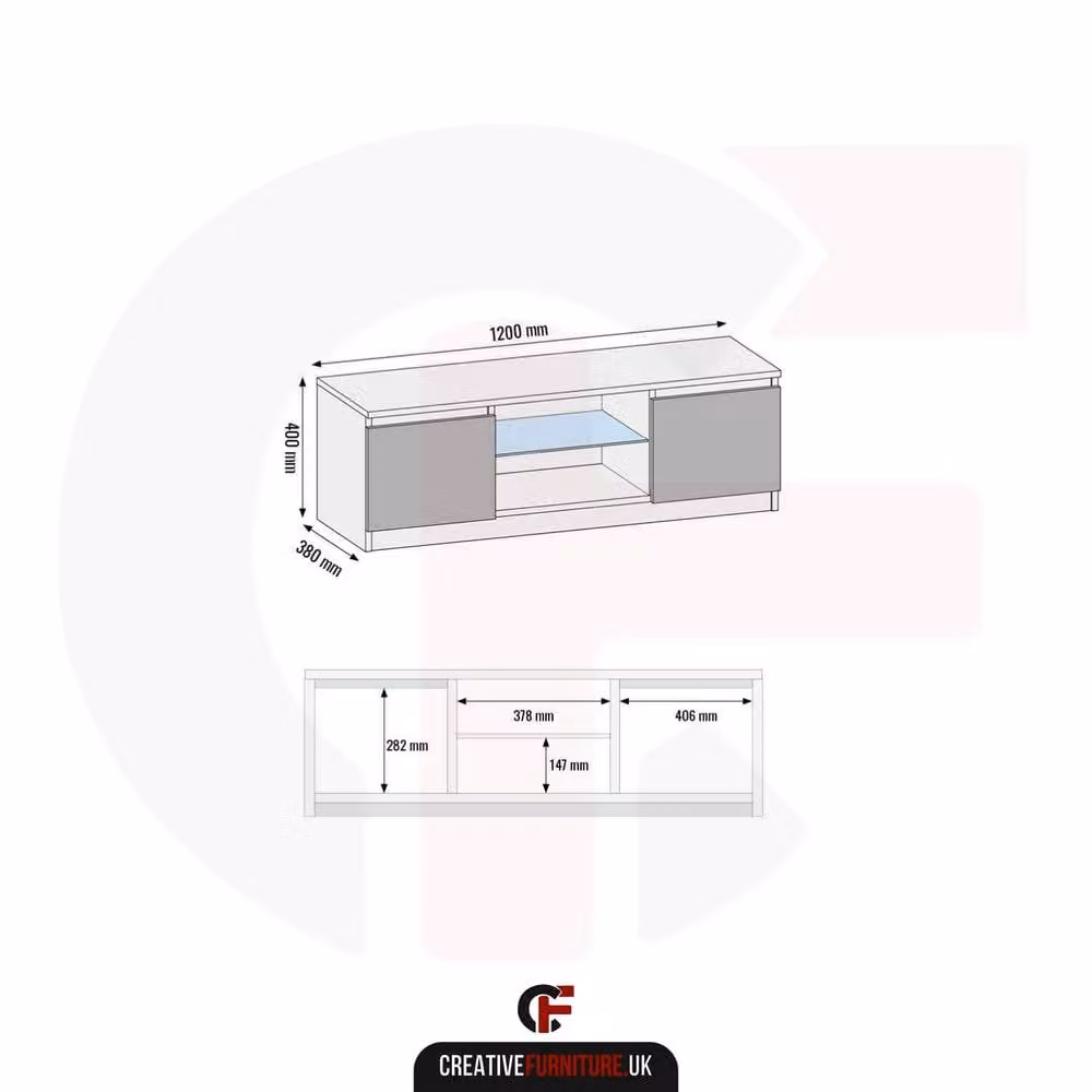 Creative Furniture Aura TV Unit in White with Glossy Doors and LED Lights, W/D/H: 120 x 40 x 38 cm – 4