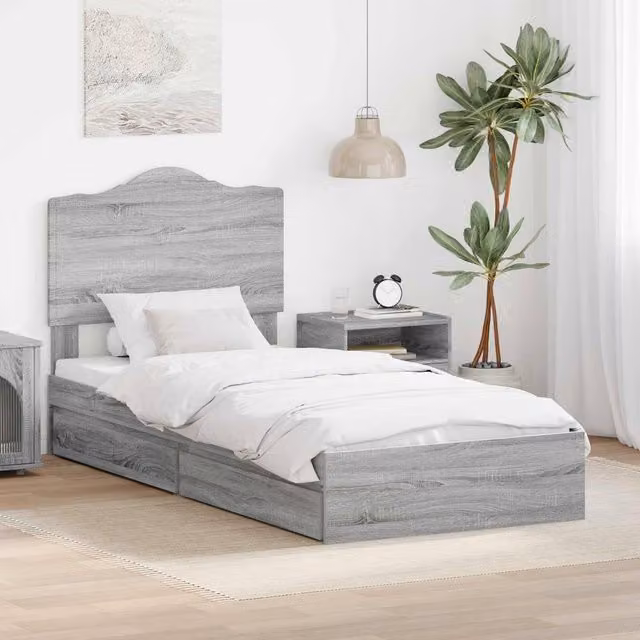Berkfield Home Grey Sonoma Storage Bed with Drawer in Engineered Wood W/D/H: 90 x 200 cm