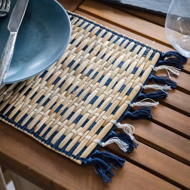 Creative Tops Set of 4 Striped Napier Grasscloth Placemats in Brown and Black