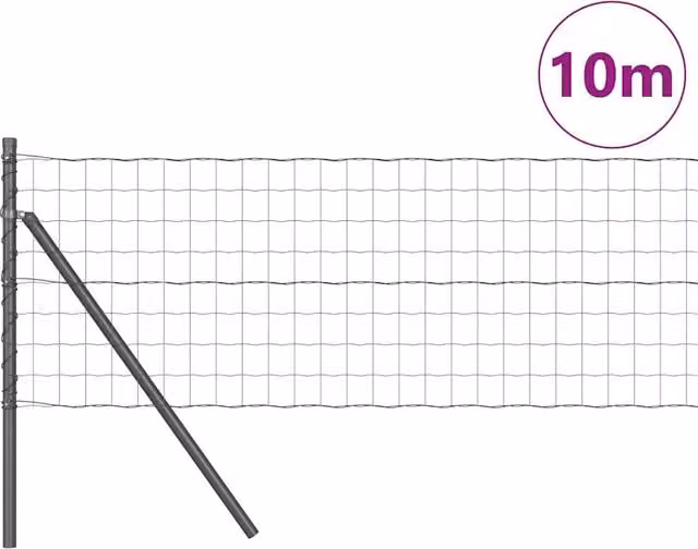 Berkfield Home Modern Euro Fence with 7 Posts, Galvanised Steel, Dark Grey, 0.4 x 10 m