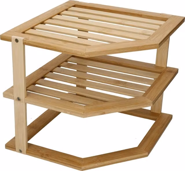 Copco Three Tier Kitchen Corner Storage Shelf in Brown