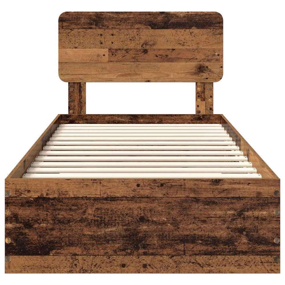Berkfield Home Bed Frame with Headboard in Brown Old Wood, W/D/H: 90 x 190 cm – 3