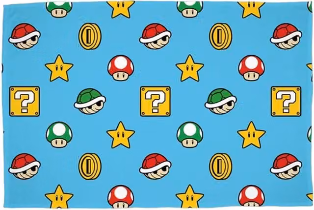 Continue Super Mario Geometric Rotary Fleece Blanket in Blue and Multicolour