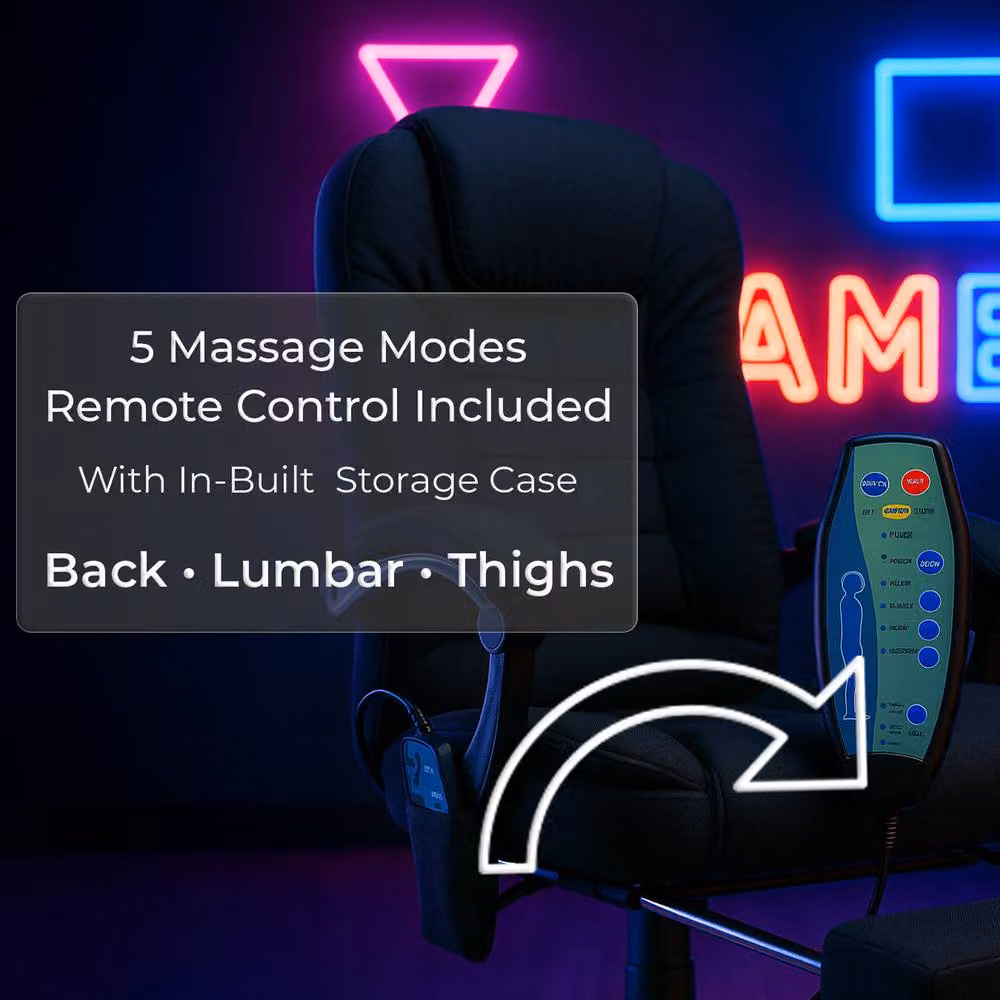 Neo Black Fabric Gaming and Executive Recliner Massage Chair with Footrest and Headrest – 3