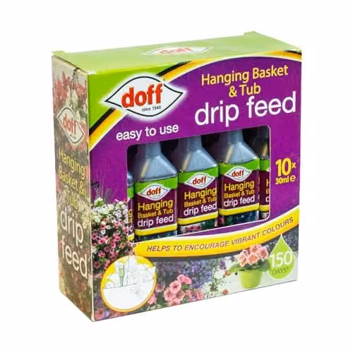 Doff 10 Pack Slow Release Liquid Drip Feeders for Hanging Baskets and Tubs in Black and Multicolour