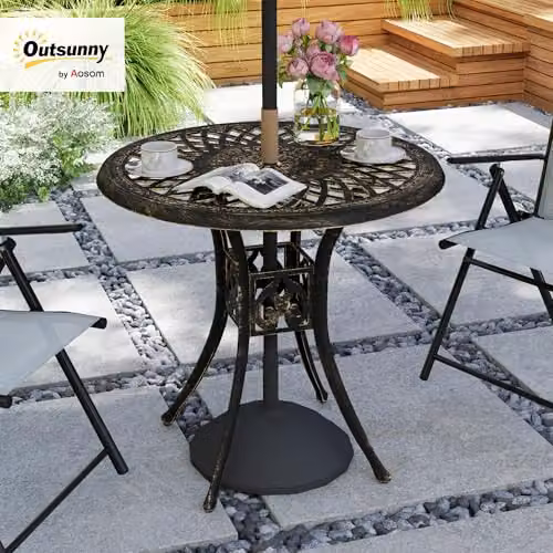 Outsunny Round Garden Dining Table with Parasol Hole, Bronze Tone – 2
