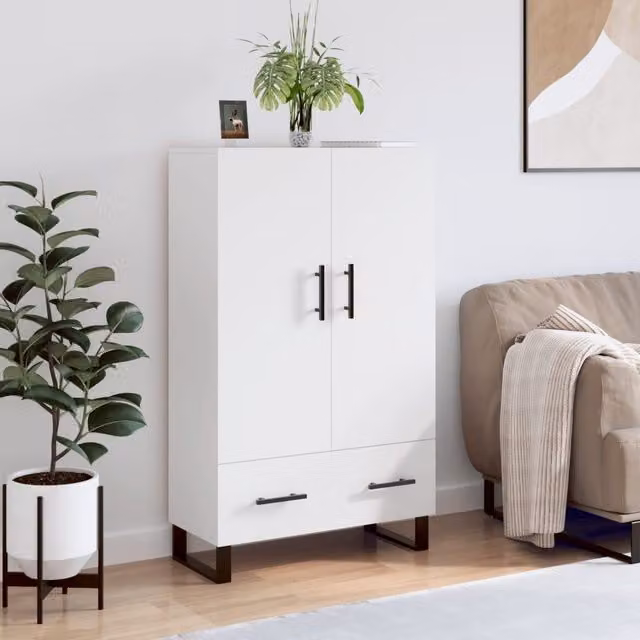 Berkfield Home Modern White Highboard with Hinged Doors and Internal Shelves, W/D/H: 69.5 x 31 x 115 cm – 1