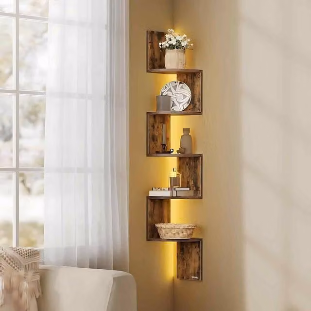 The Bazaarist 5 Tier Corner Shelf with Integrated RGB LED Lights, Brown