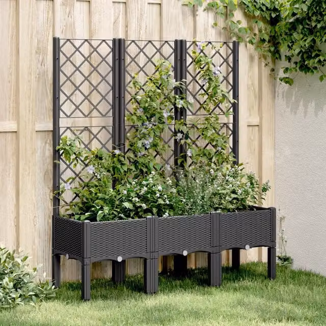 Berkfield Home Garden Planter with Trellis in Black, W/D/H: 120 x 40 x 142 cm