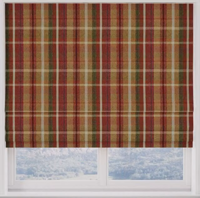 Terrys Galloway Made to Measure Blackout Roman Blind in Red and Multicolour Checked Textile