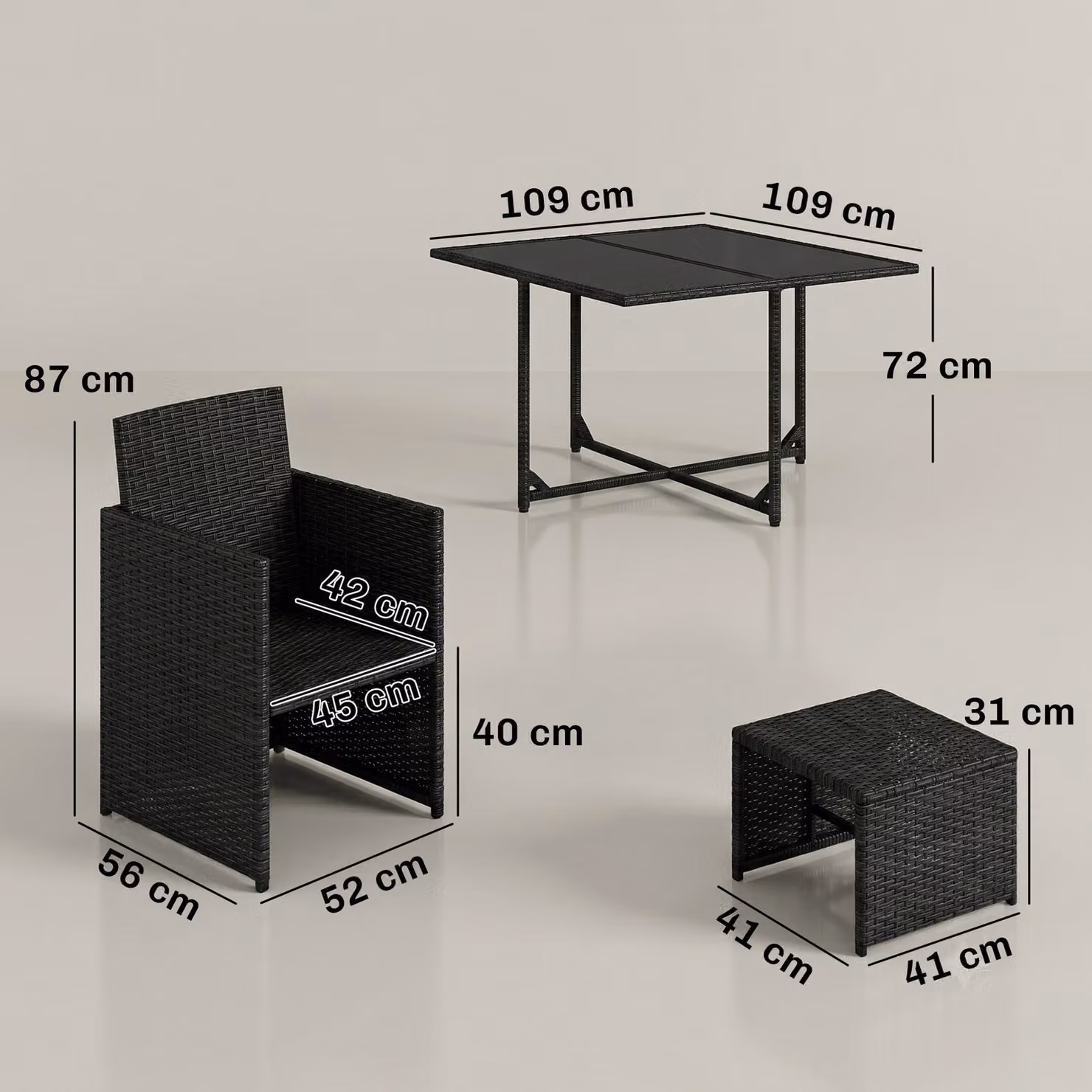 Outsunny 9-Piece Black Rattan Garden Dining Set with Glass Top Square Table and 8 Stools – 3