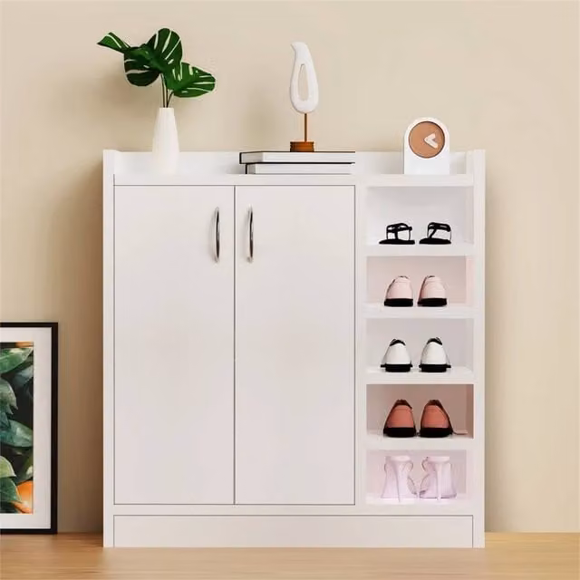 Nordara White Wooden Hallway Cabinet with Matt Finish and Tilting Compartments, Width: 100 cm
