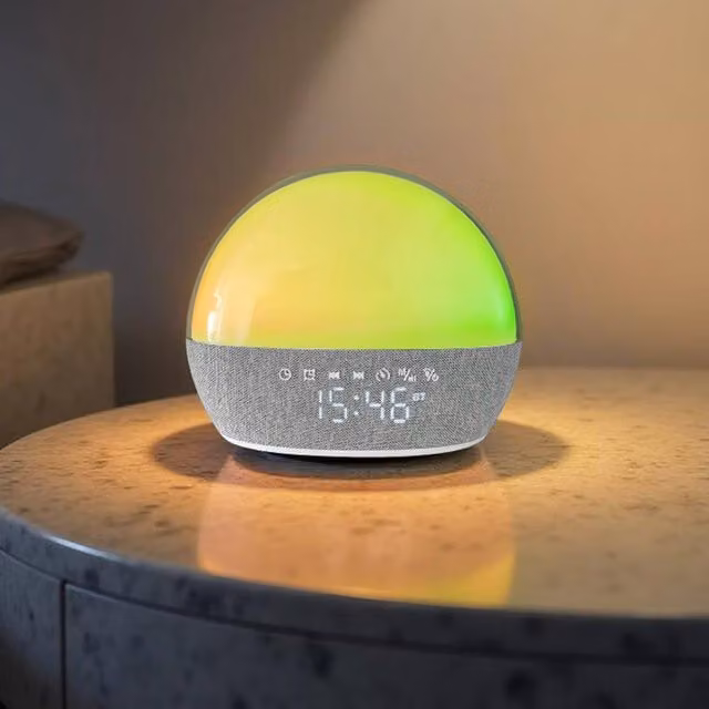 Menkind RED5 T509 Colour Changing LED Alarm Clock and Bluetooth Speaker with Five Soothing Audio Tracks in Grey and Multicolour, W/D/H: 18.0 x 18.0 x 6.5 cm