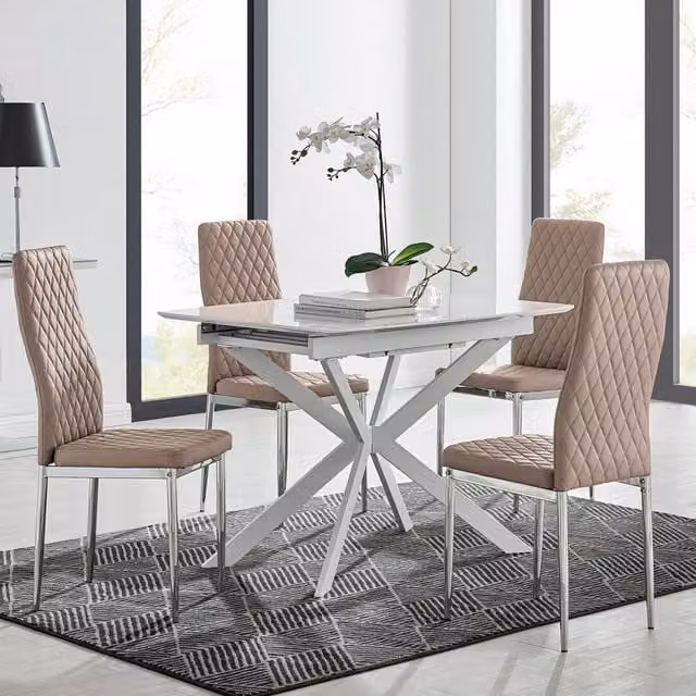 FurnitureboxUK LIRA 100 Extending Kitchen Dining Table and 4 Milan Chairs in Cappuccino