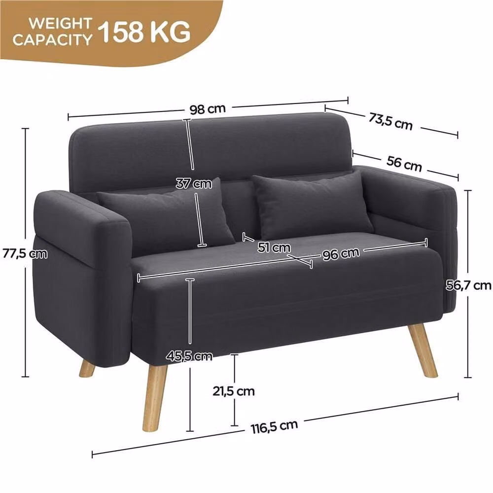NESTLUNE Grey 2 Seater Fabric Futon Sofa Bed with Sleeping Function – 2