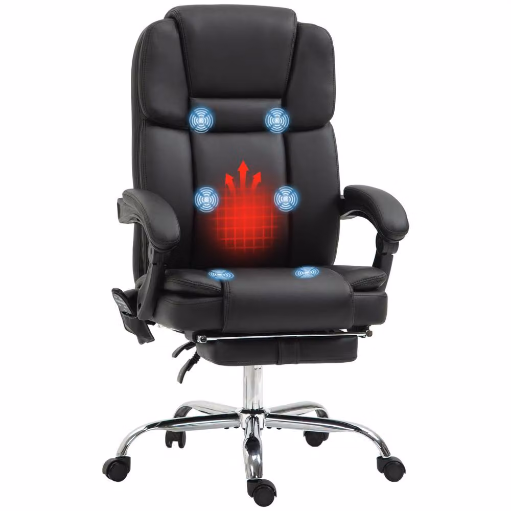 Rolipo 6-Point Massage Office Chair in Black with Synthetic Leather and Metal Frame – 2
