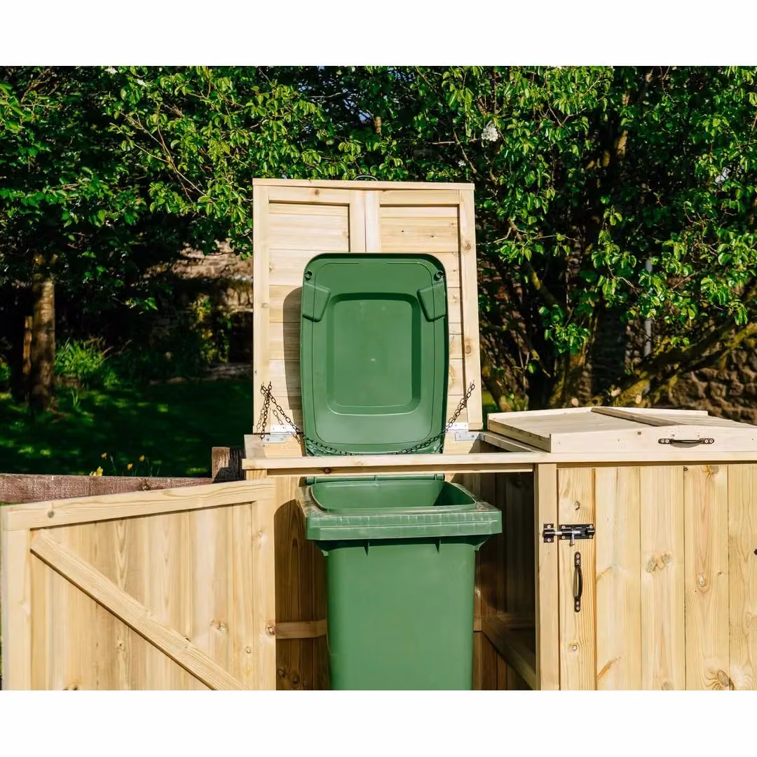 Buttercup Farm Chatburn Bin Store in Brown, Fits 1x 180L/240L Wheelie Bins and 2x Boxes, W: 120 cm, D: 80.4 cm, H: 69 cm – 4