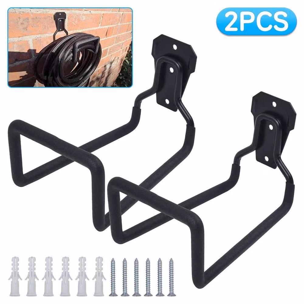 Kelvenix 2-Pack Metal Wall Mounted Garden Hose Pipe Hanger Holder in Black, Width: 100 cm – 3