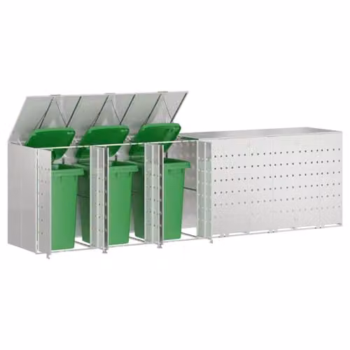 vidaXL Stainless Steel Wheelie Bin Storage for 6 Bins, Silver