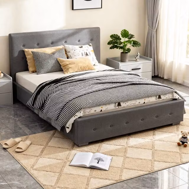 Comfy Living Grey Fabric Upholstered Ottoman Storage Gaslift Bedframe 180x200 cm