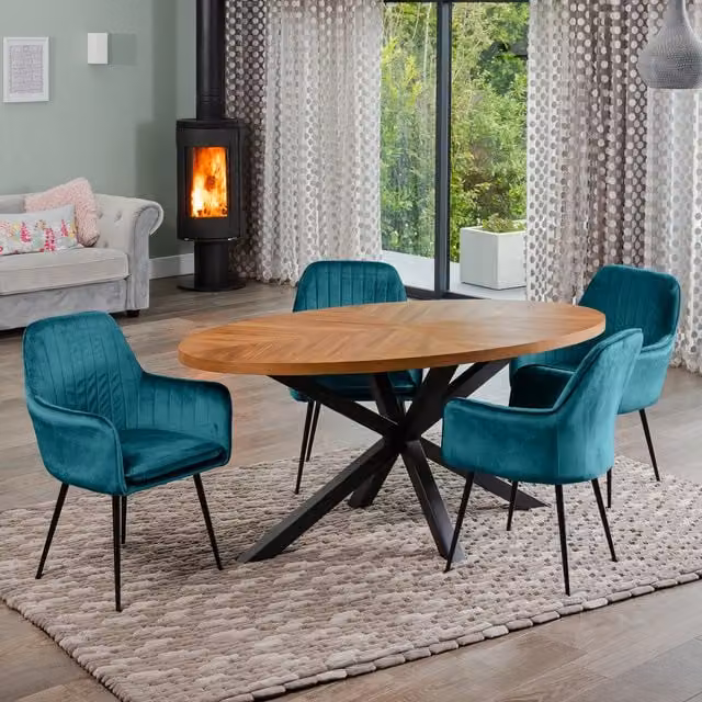 Artemis Home Modern Oval Dining Table Set with 4 Petrol Chairs