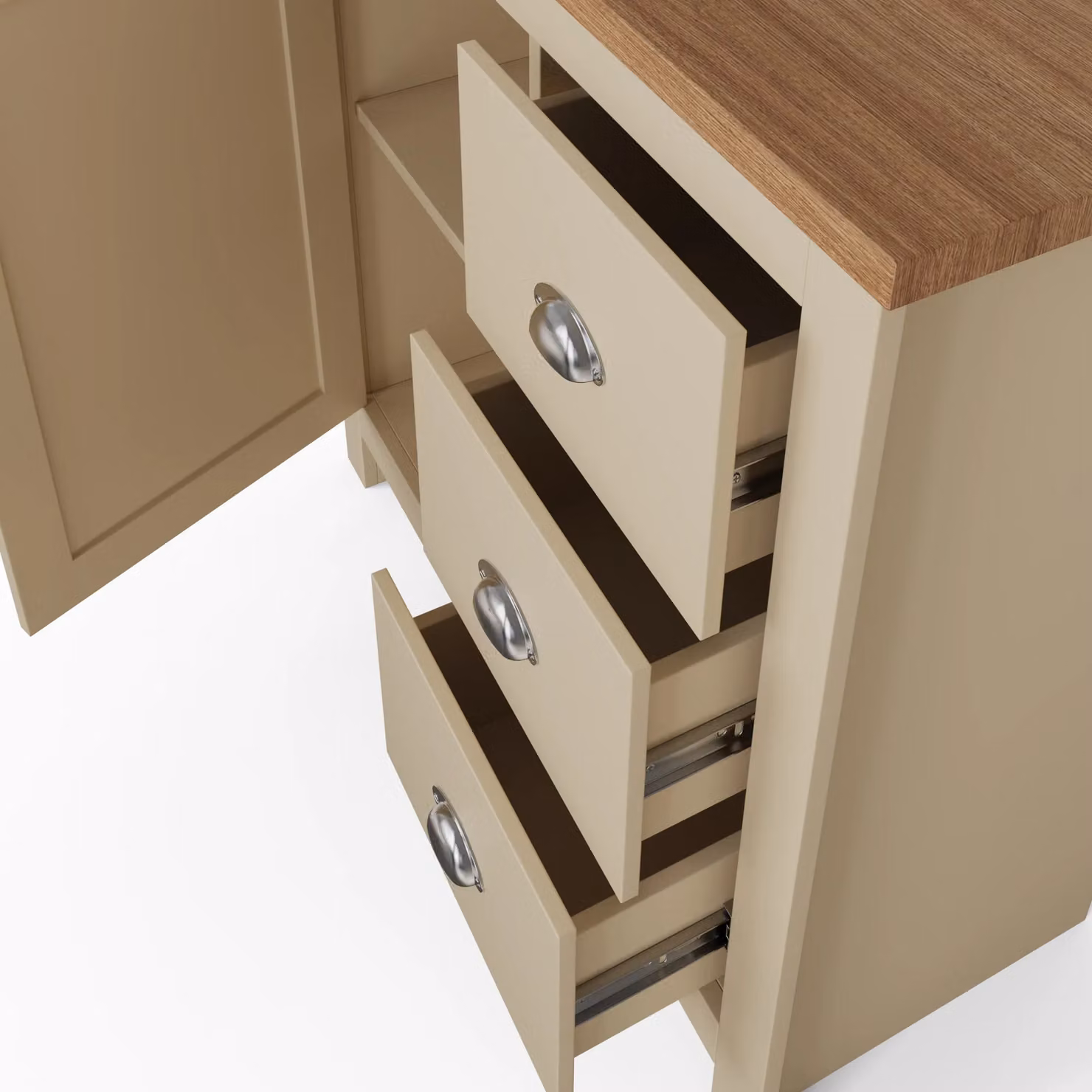 GFW Lancaster Cream and Oak Multi Storage Unit with 1 Door and 3 Drawers – 4