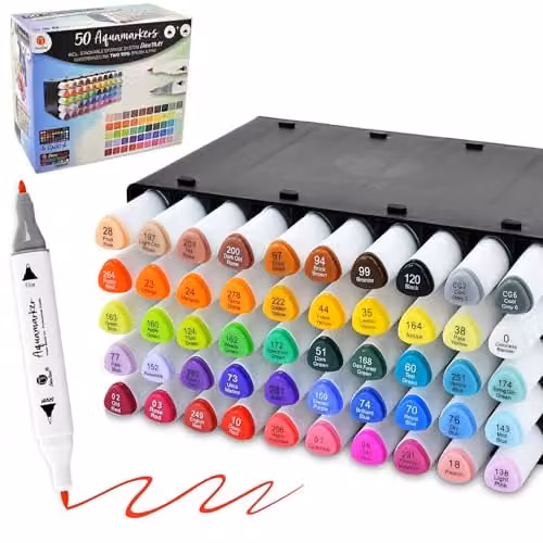 Deco Time Multicolour Aqua Brush Markers with Stackable Plastic Tray, 50 Pack – 2