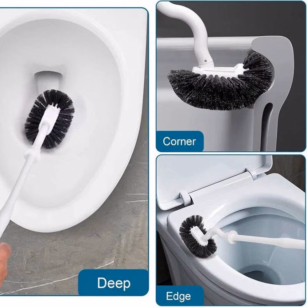 EONLION Freestanding Plastic Toilet Brush with Long Handle in White – 4