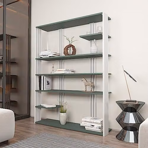 Decorotika Jeni Etagere Accent Bookshelf Display Unit in Silva Green and White, H 160.03 x W 120.0 x D 29.72 cm – 1