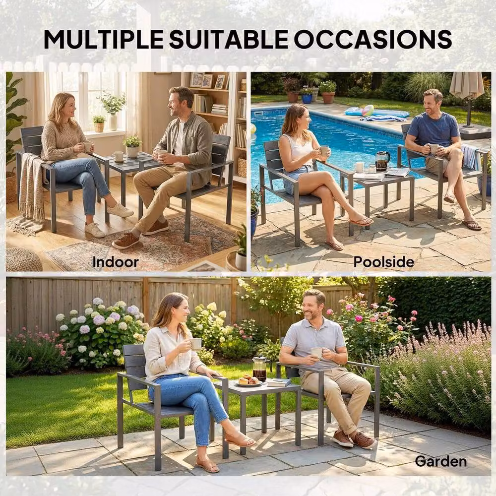 NESTLUNE 3 Piece Grey Metal Garden Bistro Set for 2 – 3