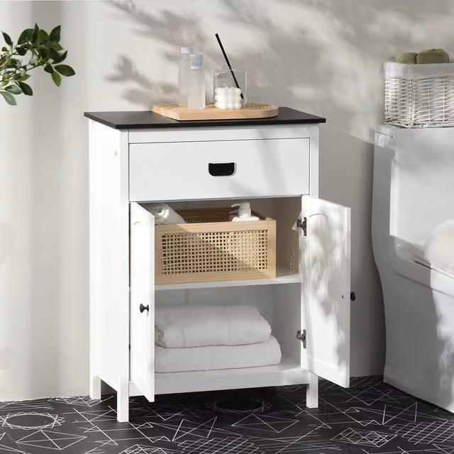 kleankin Modern White Bathroom Storage Cabinet with Drawer