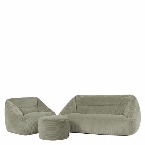 icon Cecilia Cord Bean Bag Sofa, Chair and Footstool with Filling in Green