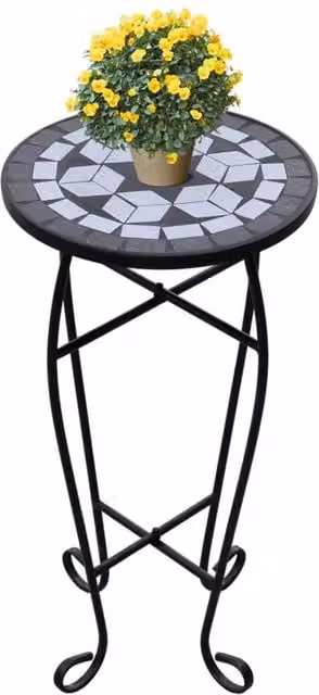 Berkfield Home Mosaic Side Table in Black and White with Ceramic and Metal Geometric Design, W/D/H: 30 x 30 x 60 cm
