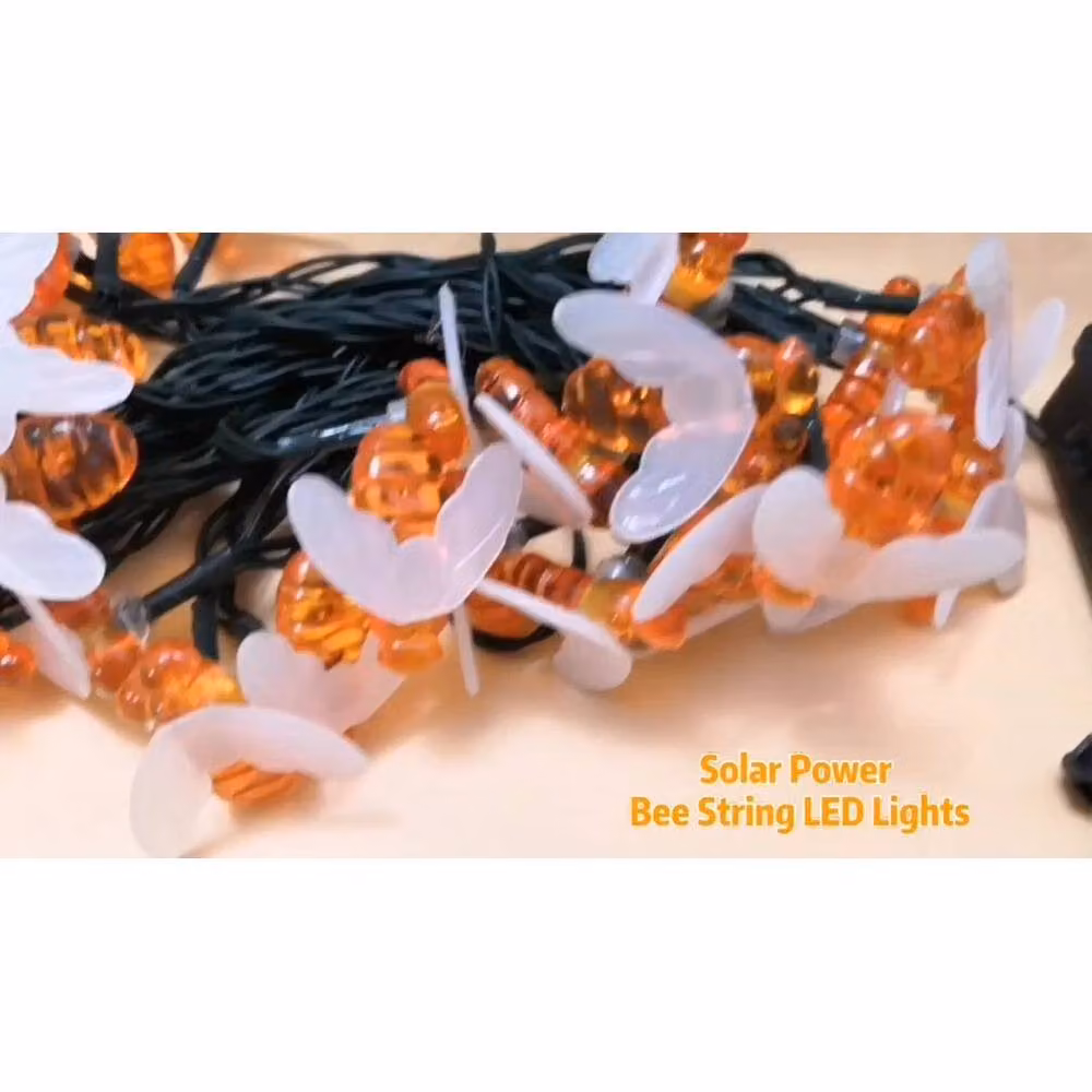 FLAVORA 24 Pack Orange Bumble Bee Solar LED Fairy Lights for Outdoor Use – 3