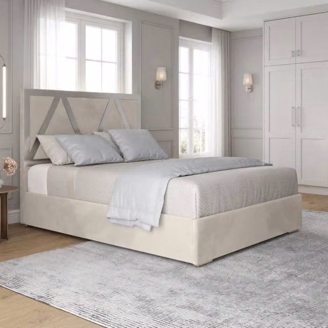 KDMD Eskdale Double Velvet Upholstered Metal Designer Bed Frame in Beige