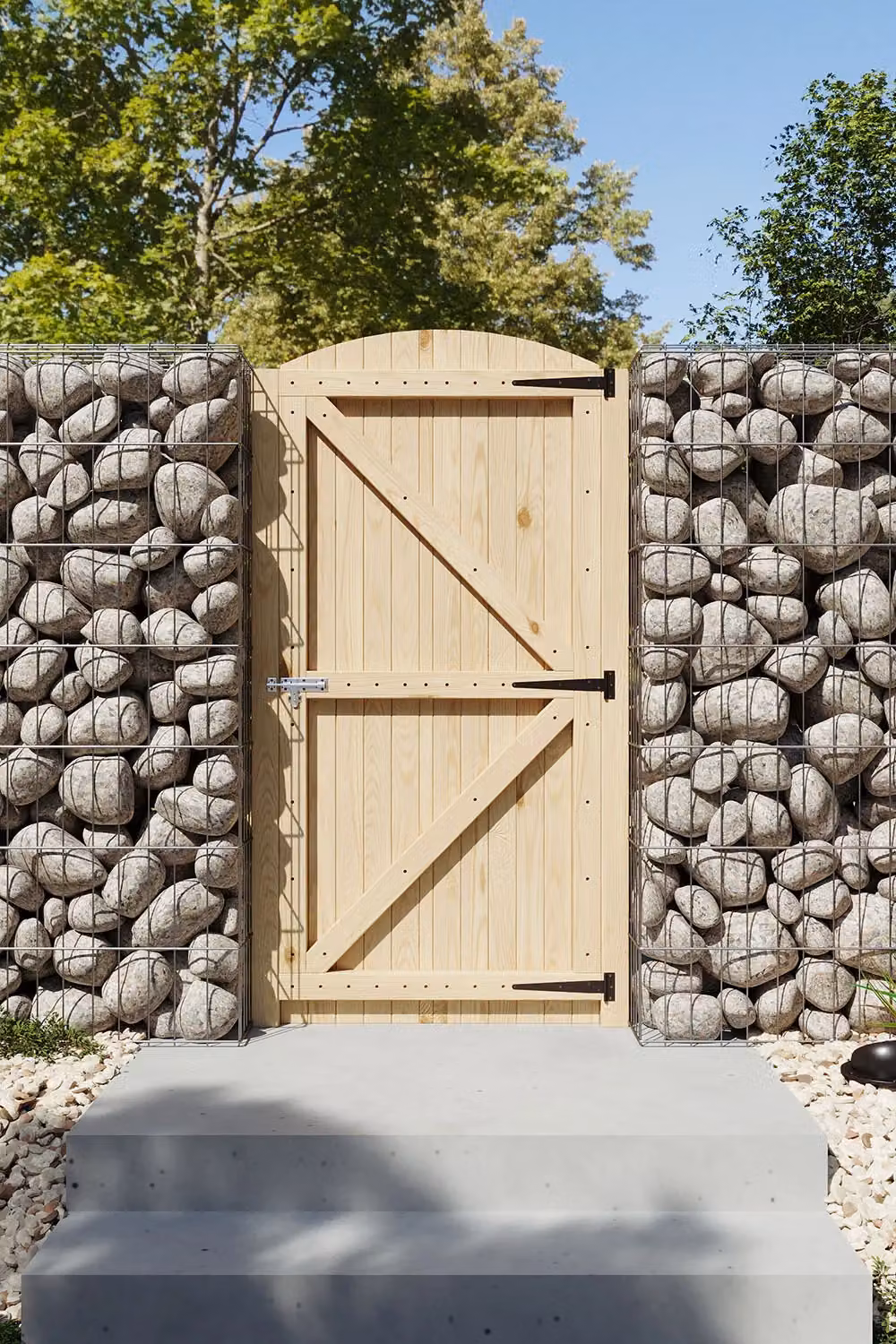 Living and Home Arch Top Wooden Garden Gate in Natural with 1 Latch and 3 Hinges, W: 83 cm, H: 180 cm – 2