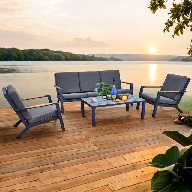 Oseasons Malibu 5 Seat Grey Aluminium Lounge Set with Olefin Cushions and Syn-Teak Arms