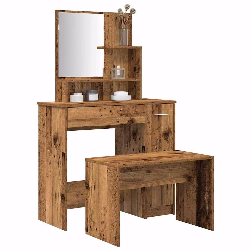 Berkfield Home Beautiful Dressing Table Set in Brown Old Wood Finish, W/D/H: 136.0 x 35.0 x 86.5 cm – 2