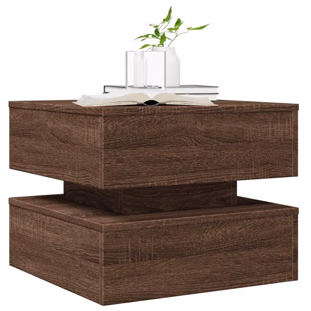 Berkfield Home Modern Square Coffee Table in Brown Oak with LED Lights, W/D/H: 50 x 50 x 40 cm – 6