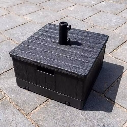 JSH Heavy Duty Garden Umbrella Base Stand in Black, Water and Sand Fillable Parasol Weight with Wheels and Planter Function for 38mm or 48mm Poles – 2