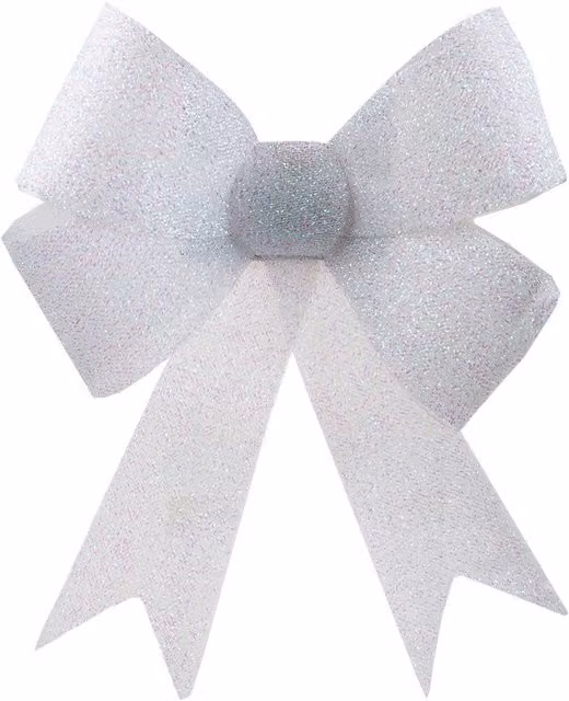 VFM e-Store White Tinsel Bow Christmas Decoration W/D/H: 37 x 49 x 13 cm
