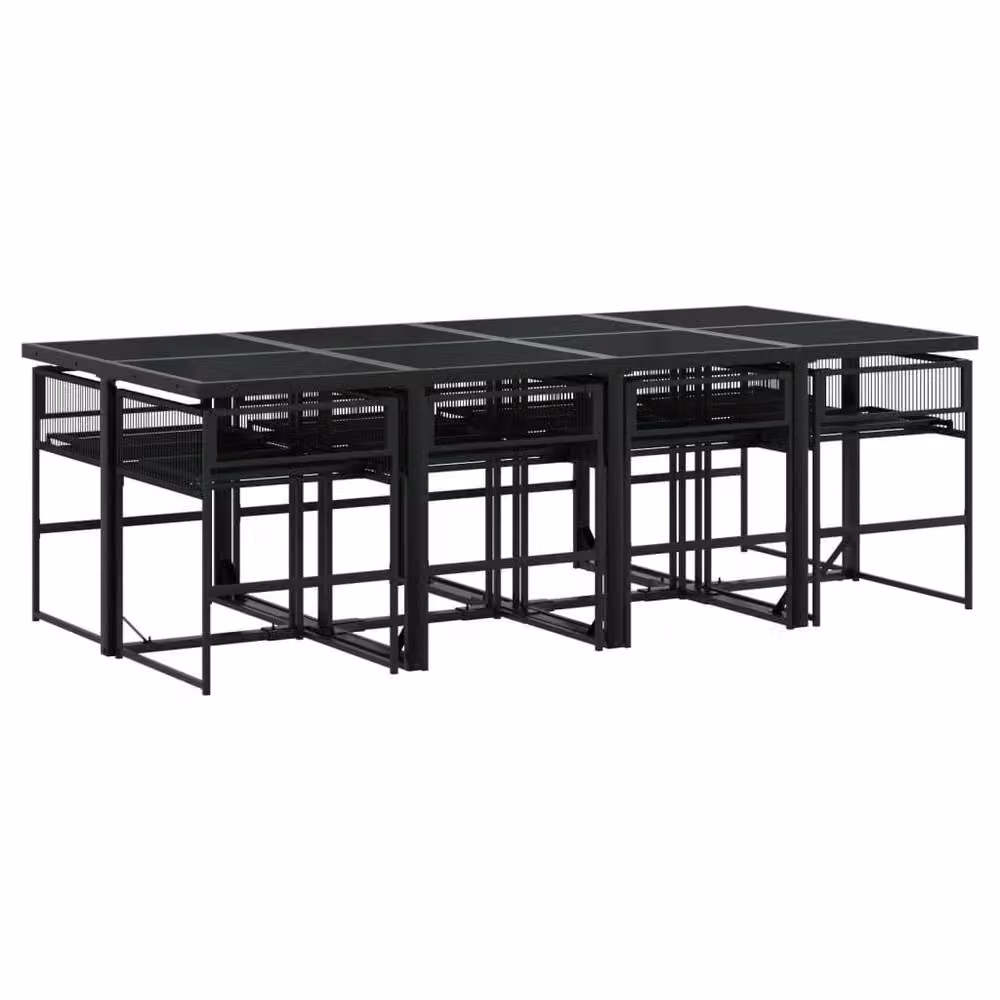 Berkfield Home 9 Piece Black Poly Rattan Garden Dining Set – 3